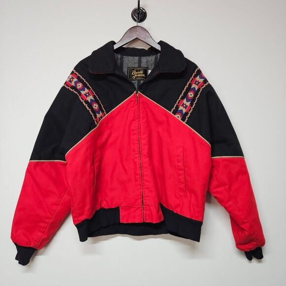 Vintage DAVIS JAMES Red and Black Lined Jacket with Patterned Accents Size Large - Picture 1 of 4